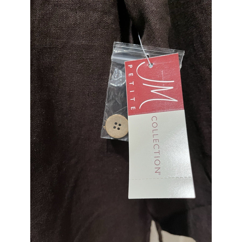 JM Collection 14P 100% Linen Chocolate Brown Collarless Button Front Jacket NWT