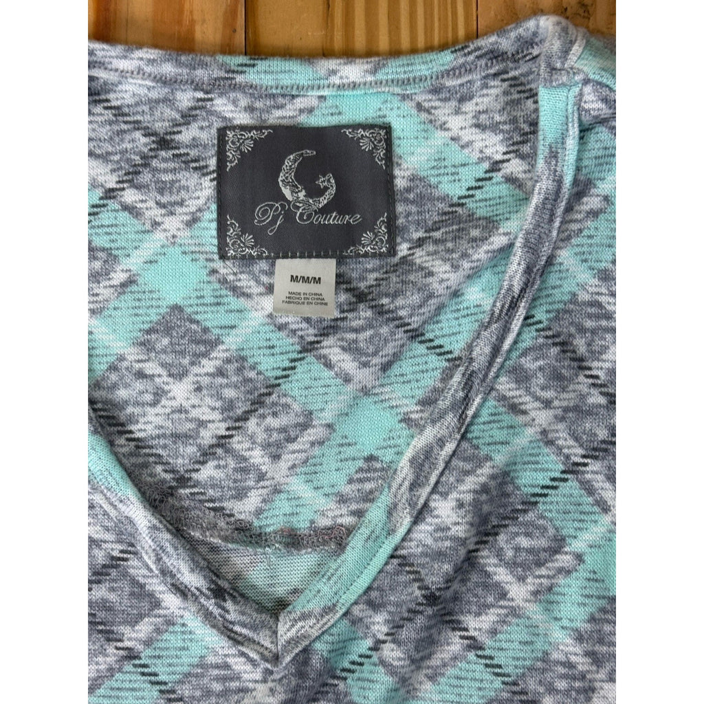 PJ Couture Woman's Extra Soft Gray Green Plaid Sleeveless Top Medium