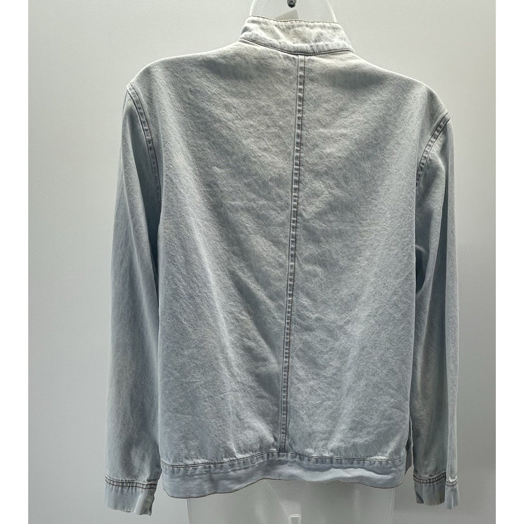 Chico's Woman's Blue Denim Button Up Long Sleeve Collar Cotton Jacket Top Medium