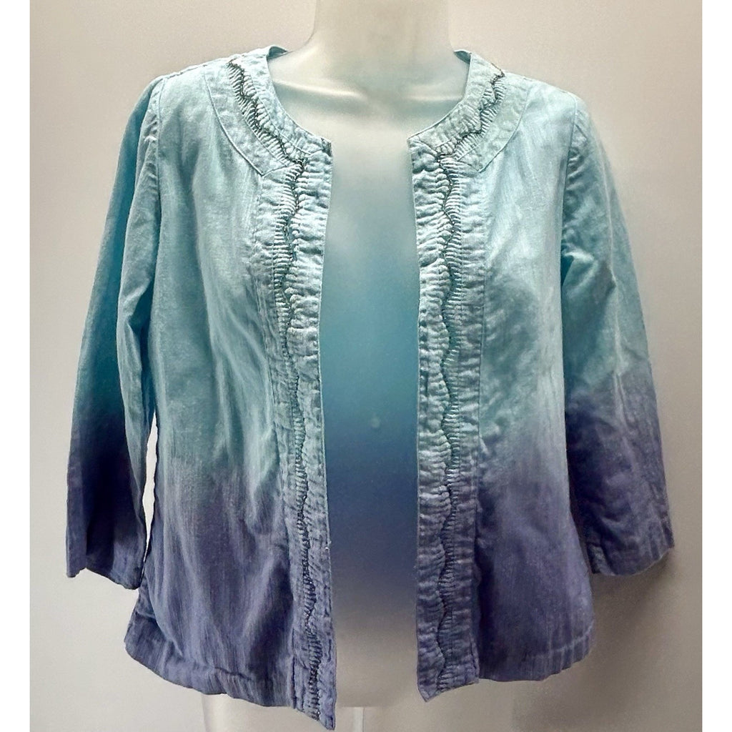 Chicos Womens Shrug Blue Purple Ombre Embellished Crochet Open Front Top 0 S