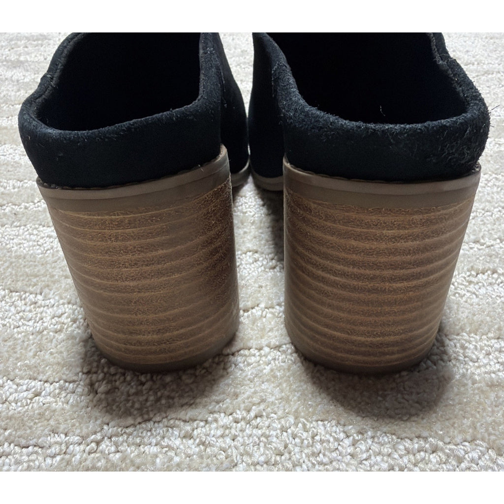 TOMS Leila Mule Clog Women's Size 9 Black Suede Block Heel Slip On Casual