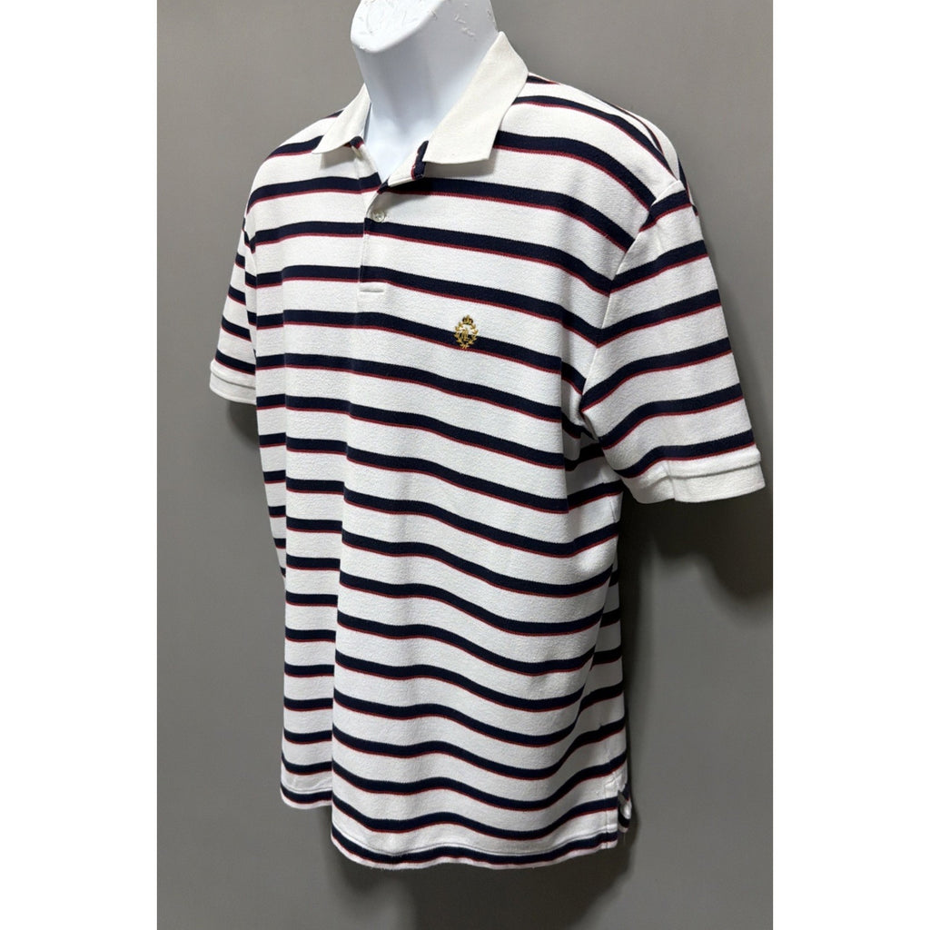 Vtg Lauren Ralph Lauren Polo Shirt M Striped Short Sleeve Crest Logo Made USA