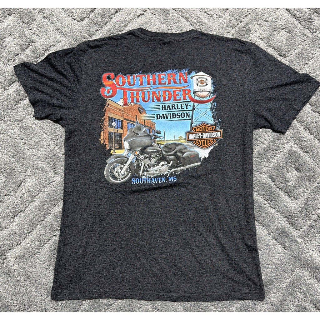 Harley-Davidson Shirt Mens L Black Skull Helmet Flames Graphic Biker Tee