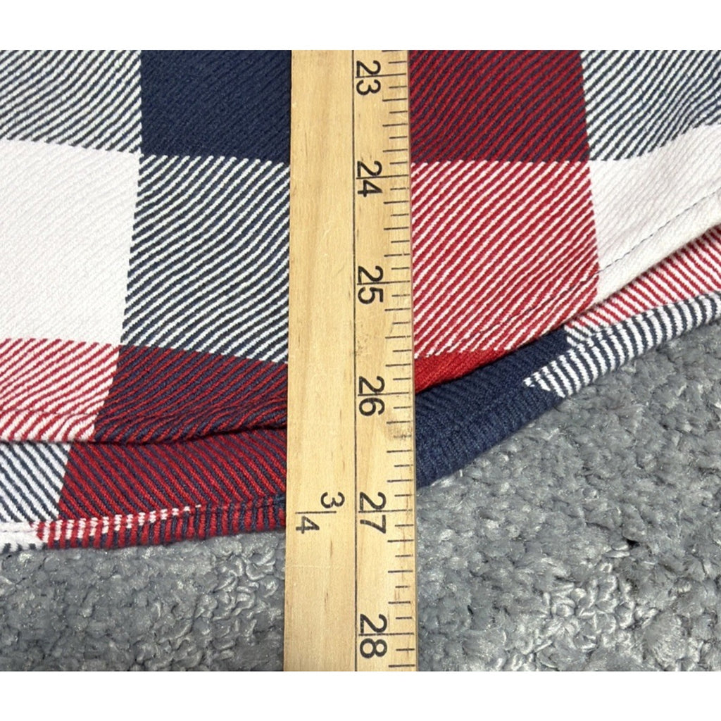 TOMMY HILFIGER Men Large Cotton Red White Blue Plaid Heavy Flannel Shirt