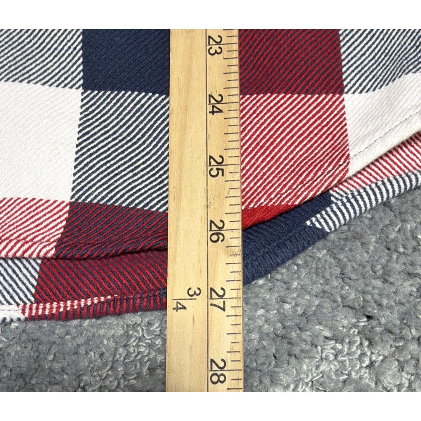 TOMMY HILFIGER Men Large Cotton Red White Blue Plaid Heavy Flannel Shirt