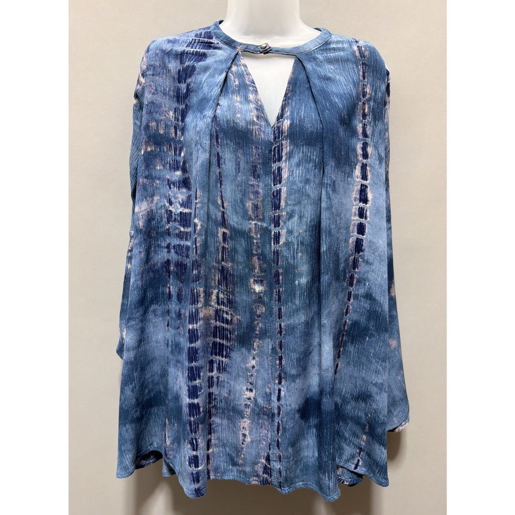 Umgee Bohemian tie dye a line dress with key hole size Small Bell Sleeves