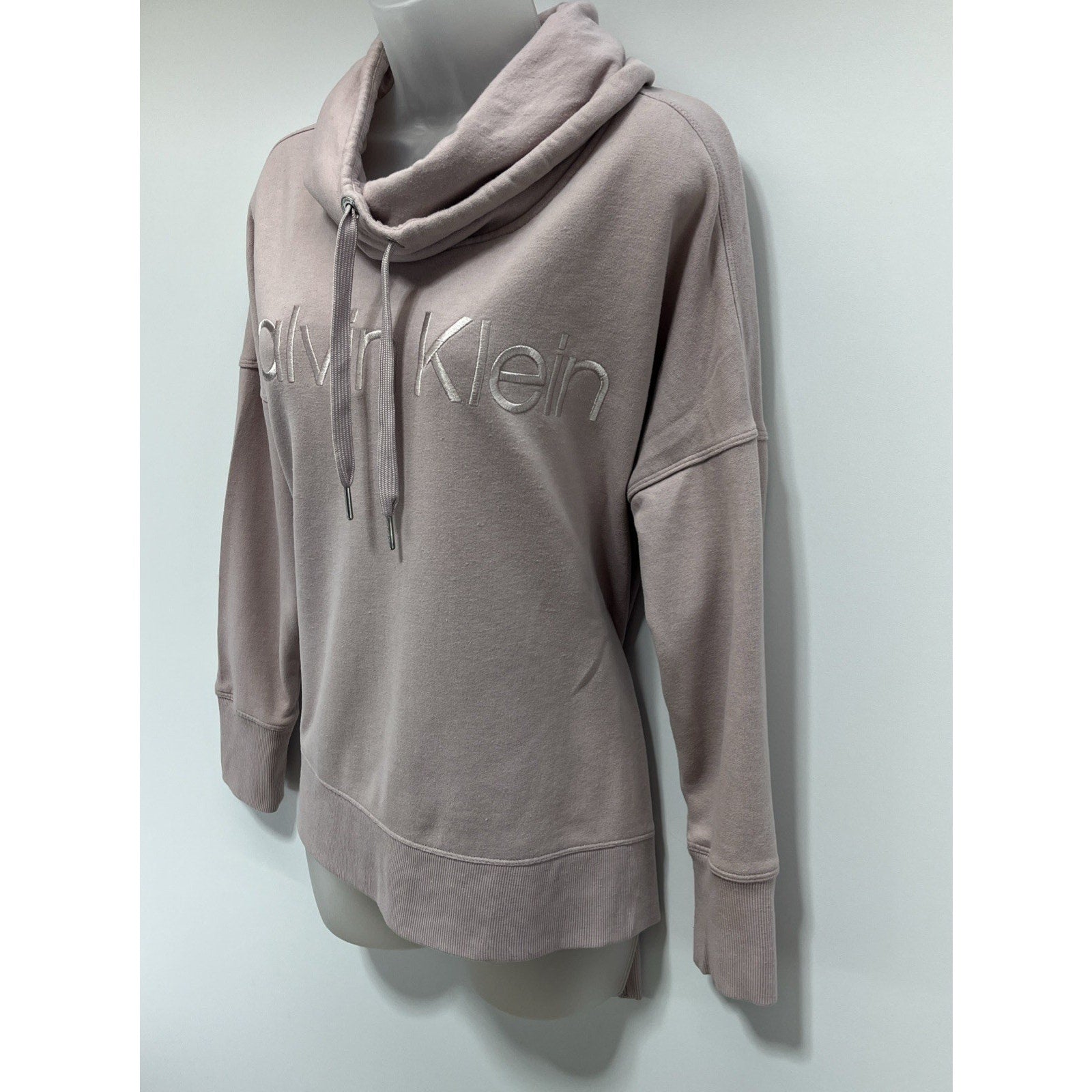 Calvin Klein Womens Medium Light Pink Sweatshirt Cowl Neck Drawstring Pullover