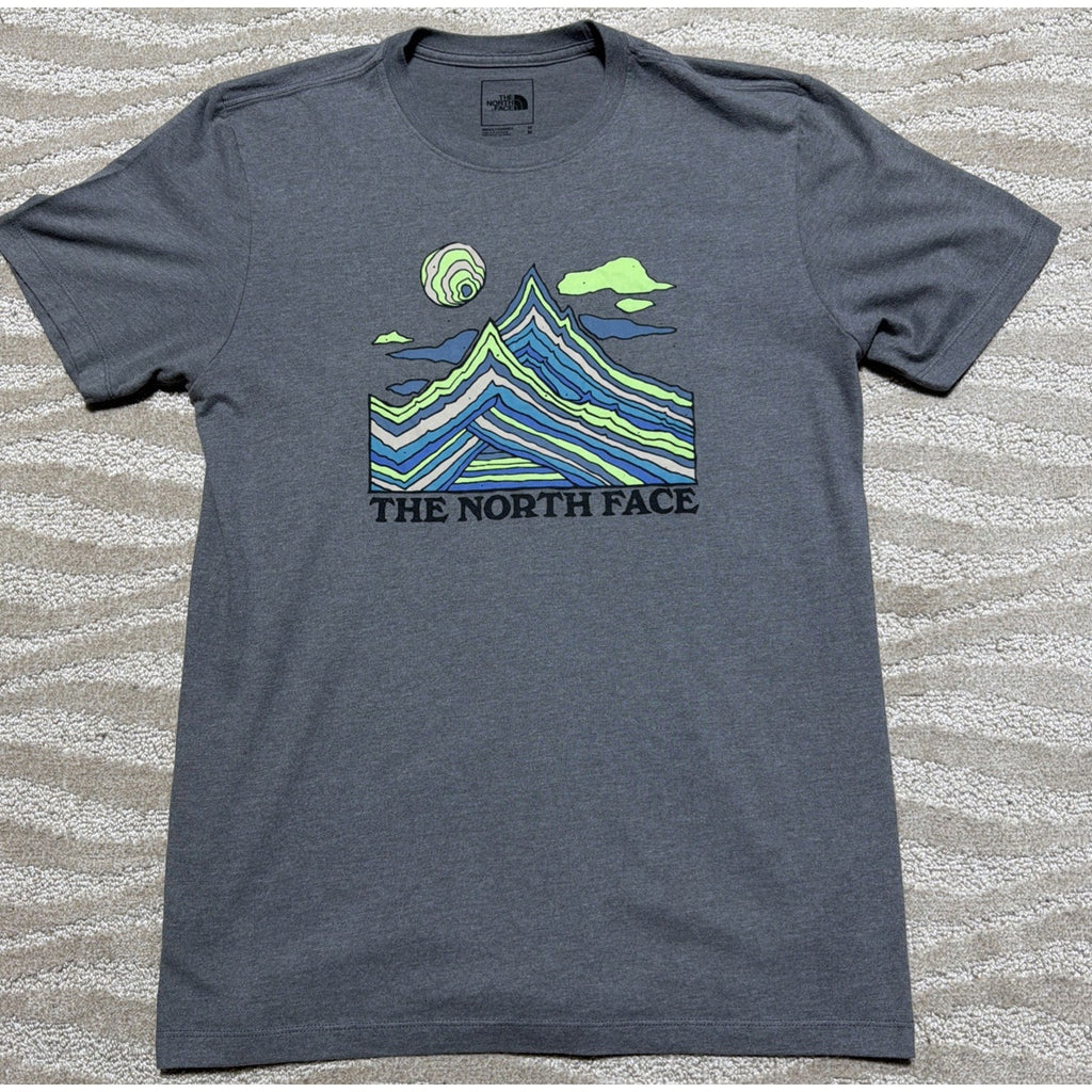 The North Face T Shirt Mens M Gray Mountain Peak Sunset Graphic Short Sleeve