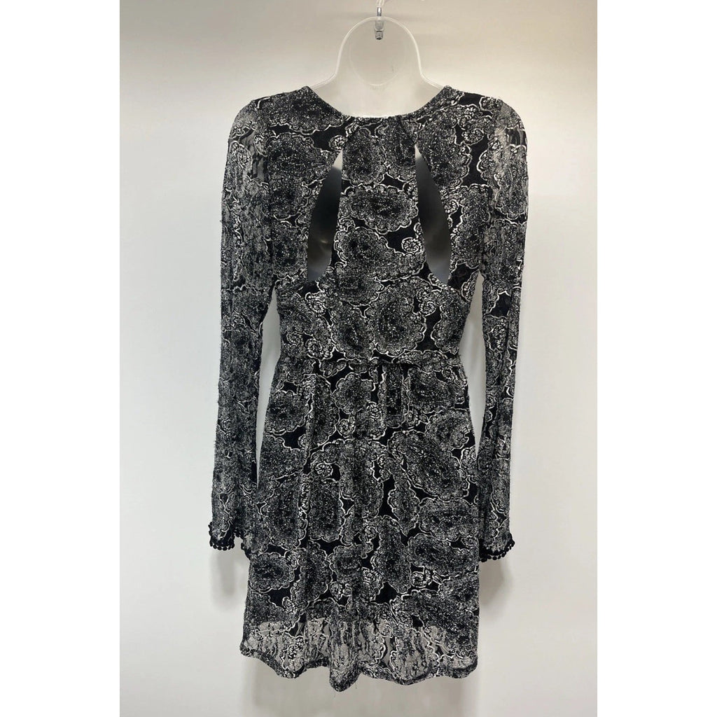 MI AMI Women Mini Peasant Dress Size Medium Paisley Lace Embroidered Pullover