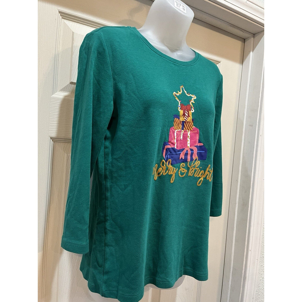 Kim Rogers Perfectly Soft Christmas 3/4 Sleeve Green Size S 3/4 Holiday Casual