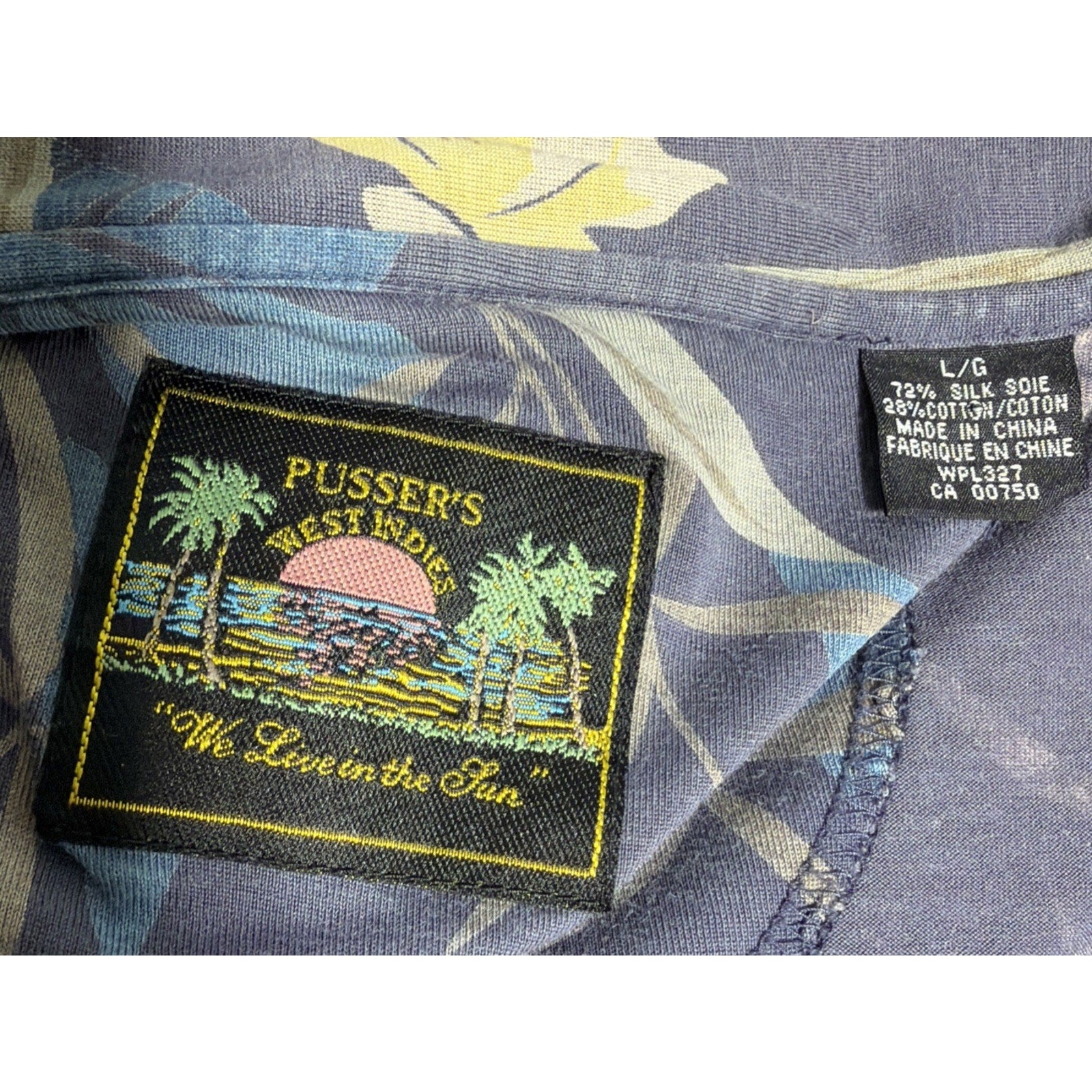 Pussers West Indies Shirt Mens Large Blue Hibiscus Hawaiian Floral Camp Silk