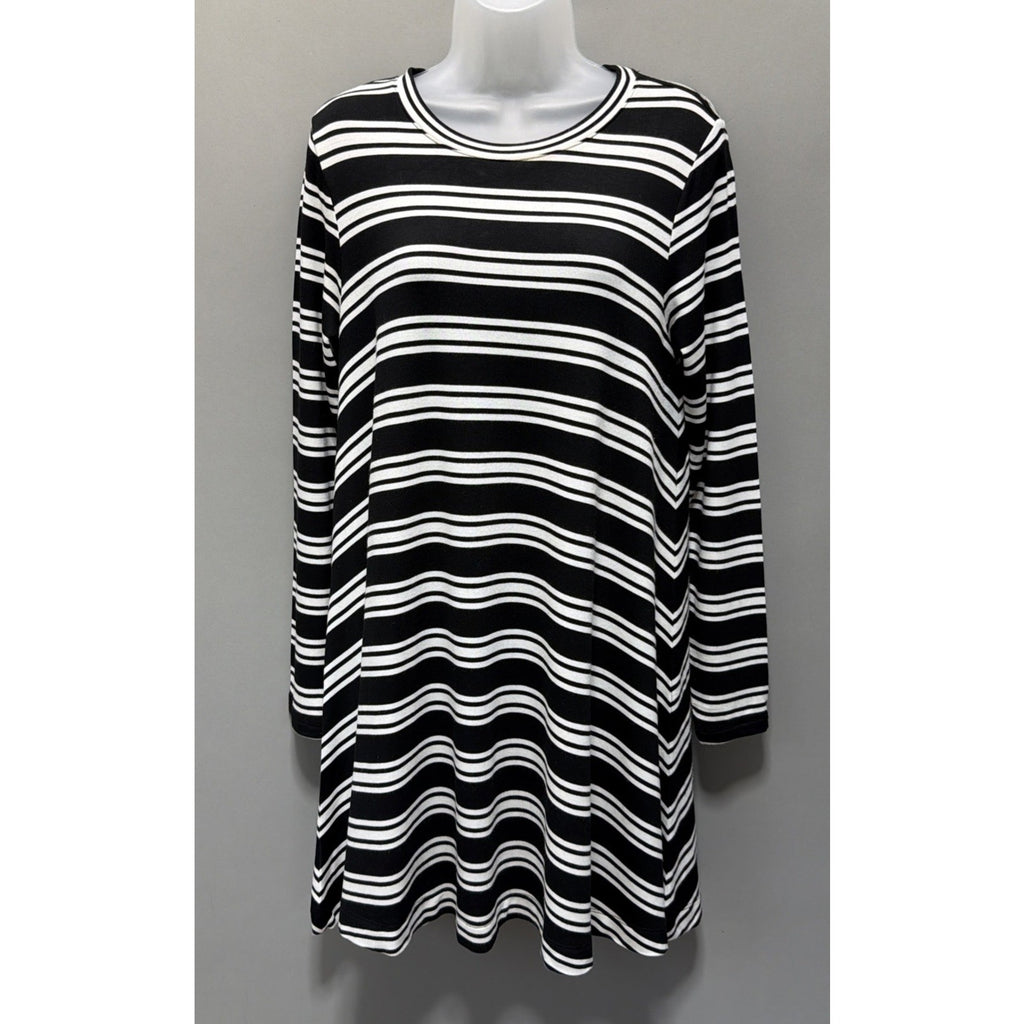 LOFT Outlet Lounge Dress S Black White Striped Swing Tunic Soft Stretch Casual