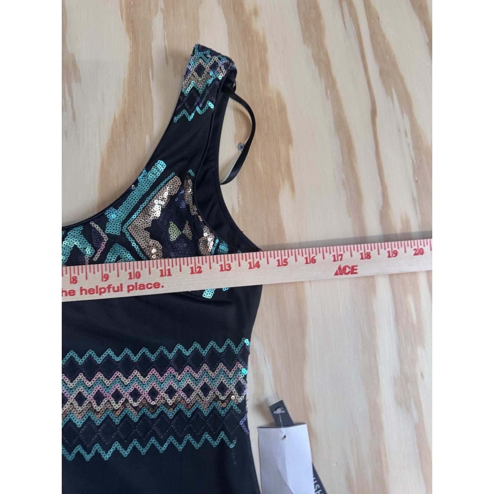 AS U WISH Sequin Bodycon Mini Dress Womens Small Black Teal Aztec Party Cocktail
