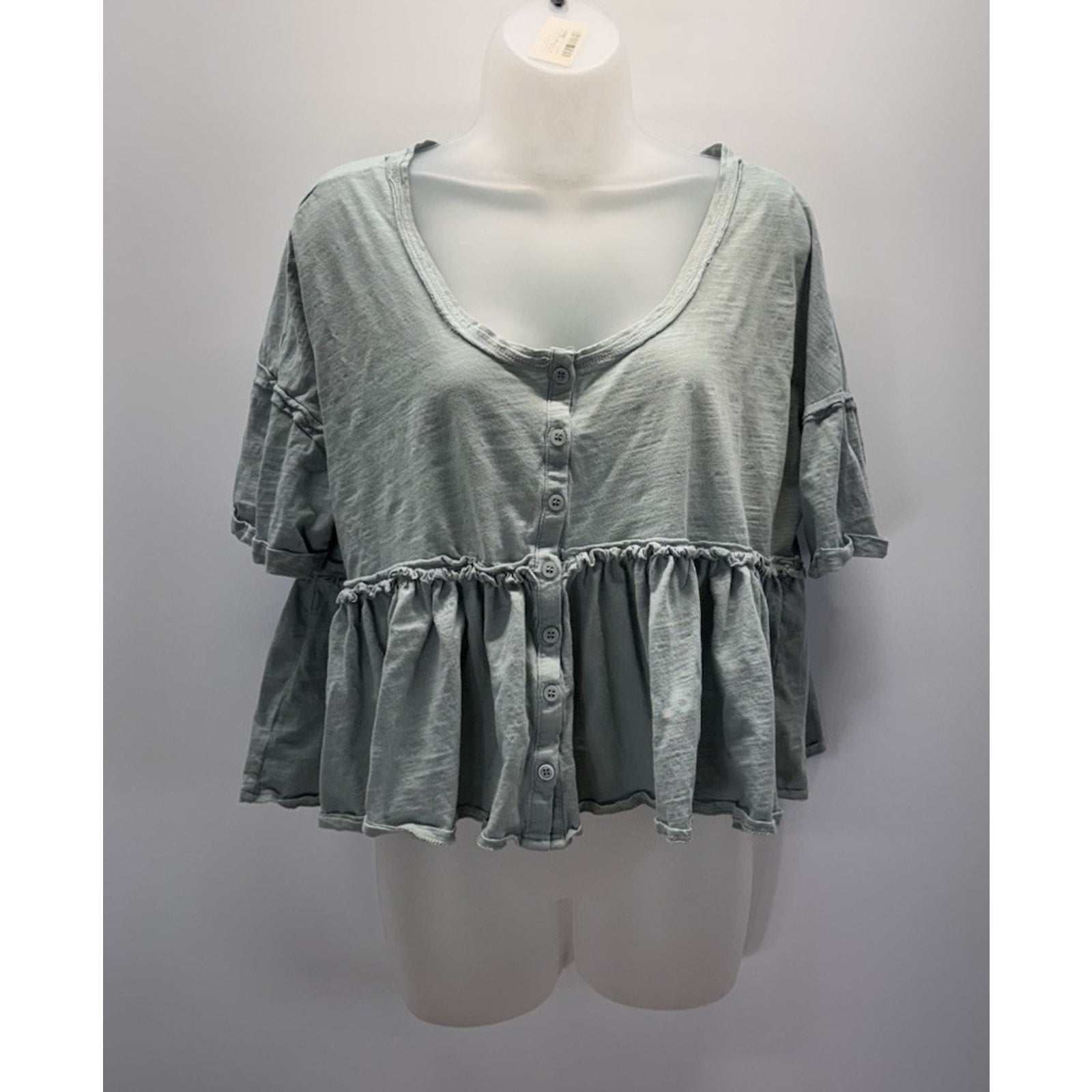 Mustard Seed Baby Doll Cropped Top Size Medium Ruffled Green
