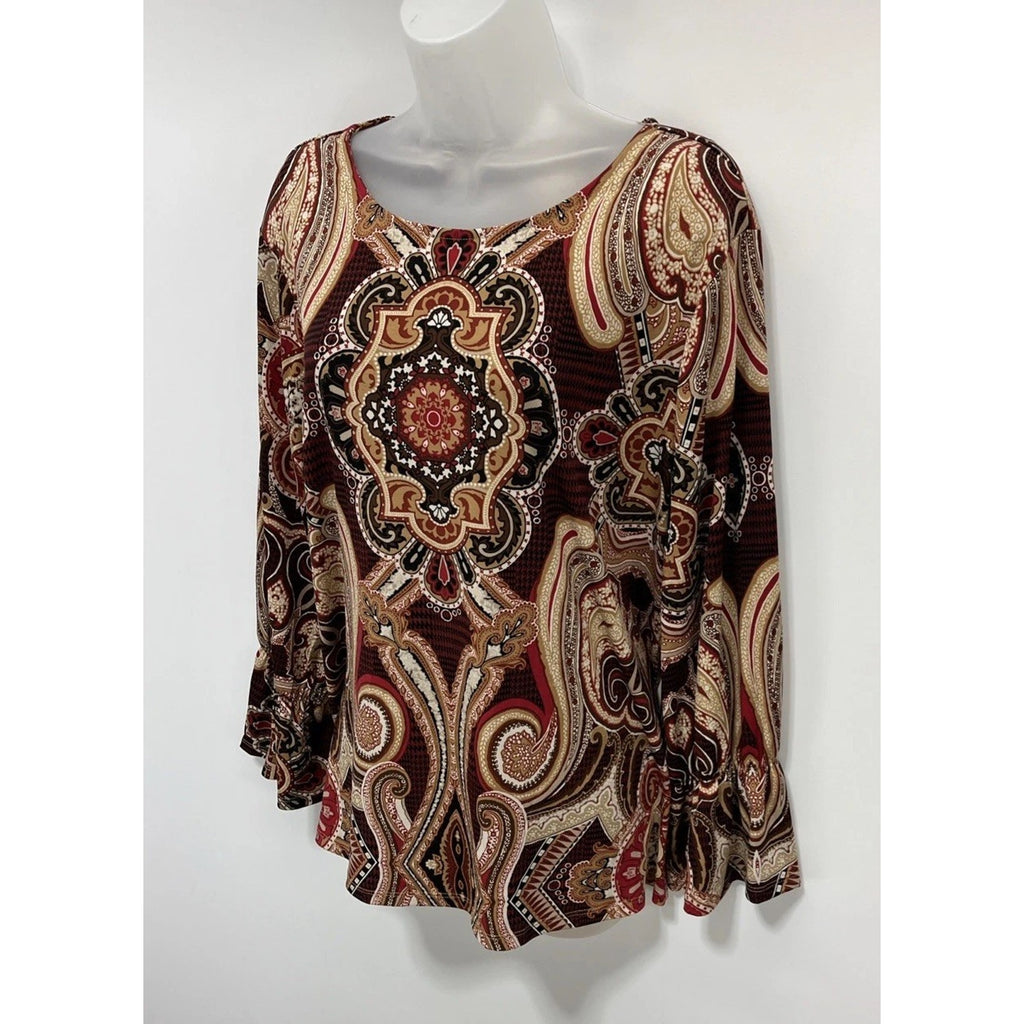Chico's MEDALLION PAISLEY Long Sleeve Blouse Size 3
