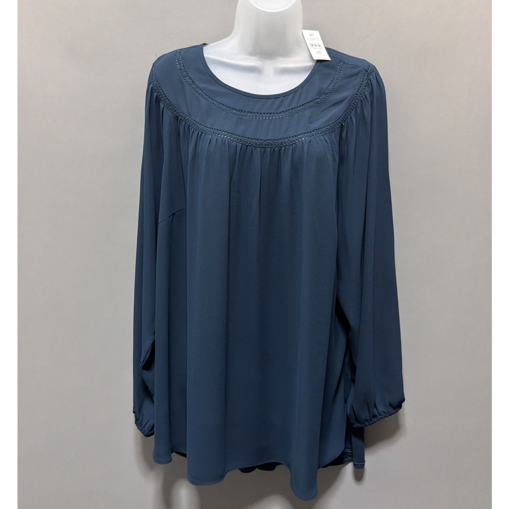 Ann Taylor Loft Top Plus Size 22 Green Chiffon Balloon Sleeve Lace Accents NWT