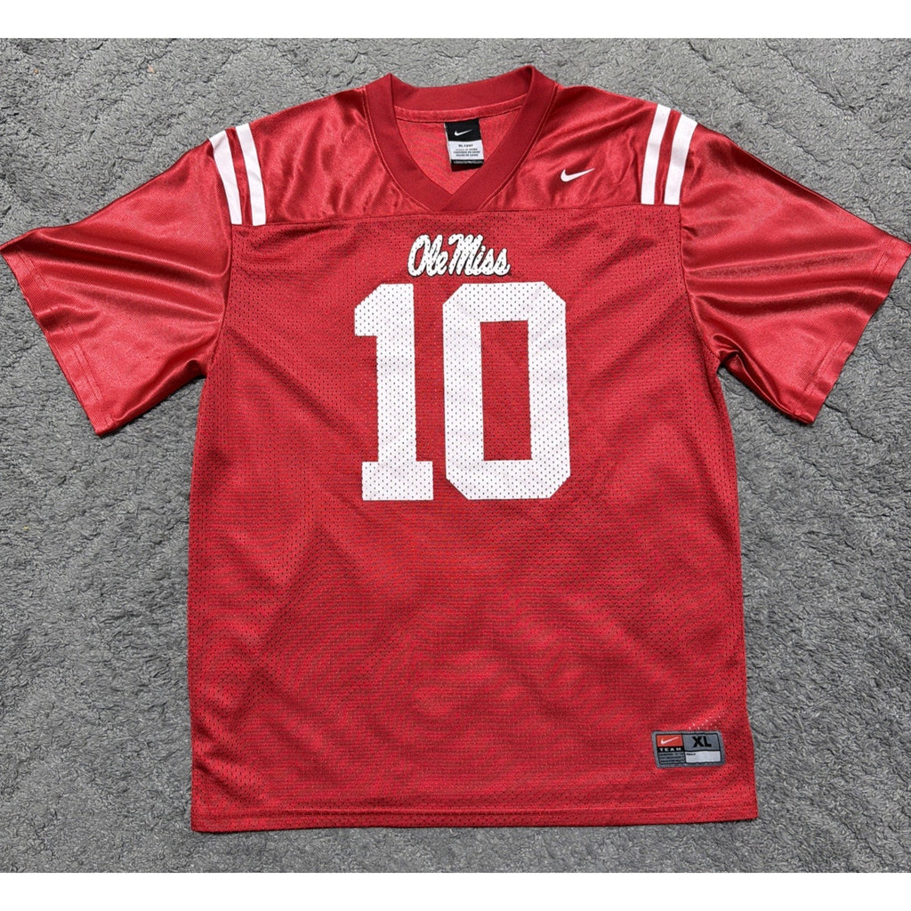 Vtg Nike Eli Manning #10 Ole Miss Rebels NCAA Jersey Teen Youth XL Red