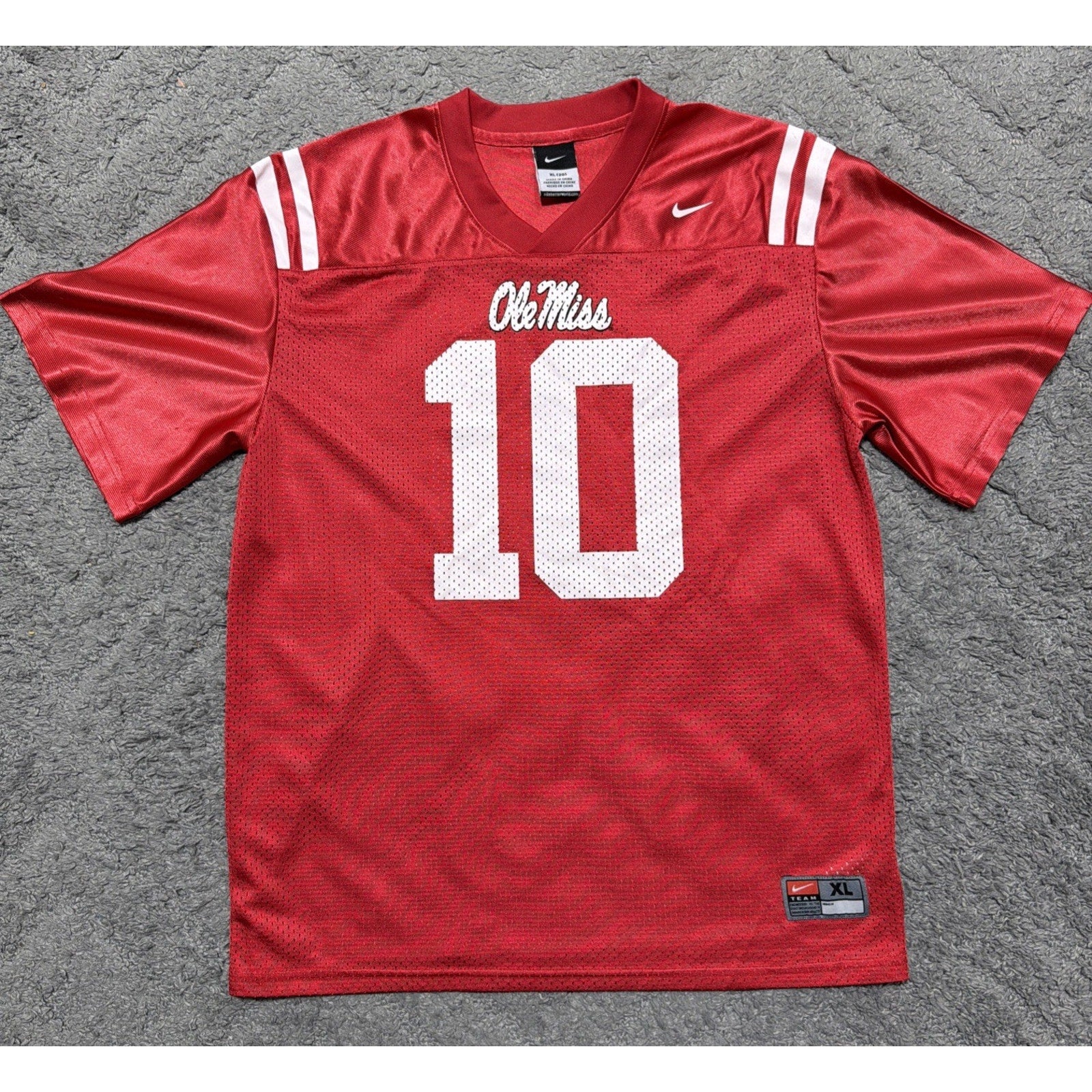 Vtg Nike Eli Manning #10 Ole Miss Rebels NCAA Jersey Teen Youth XL Red