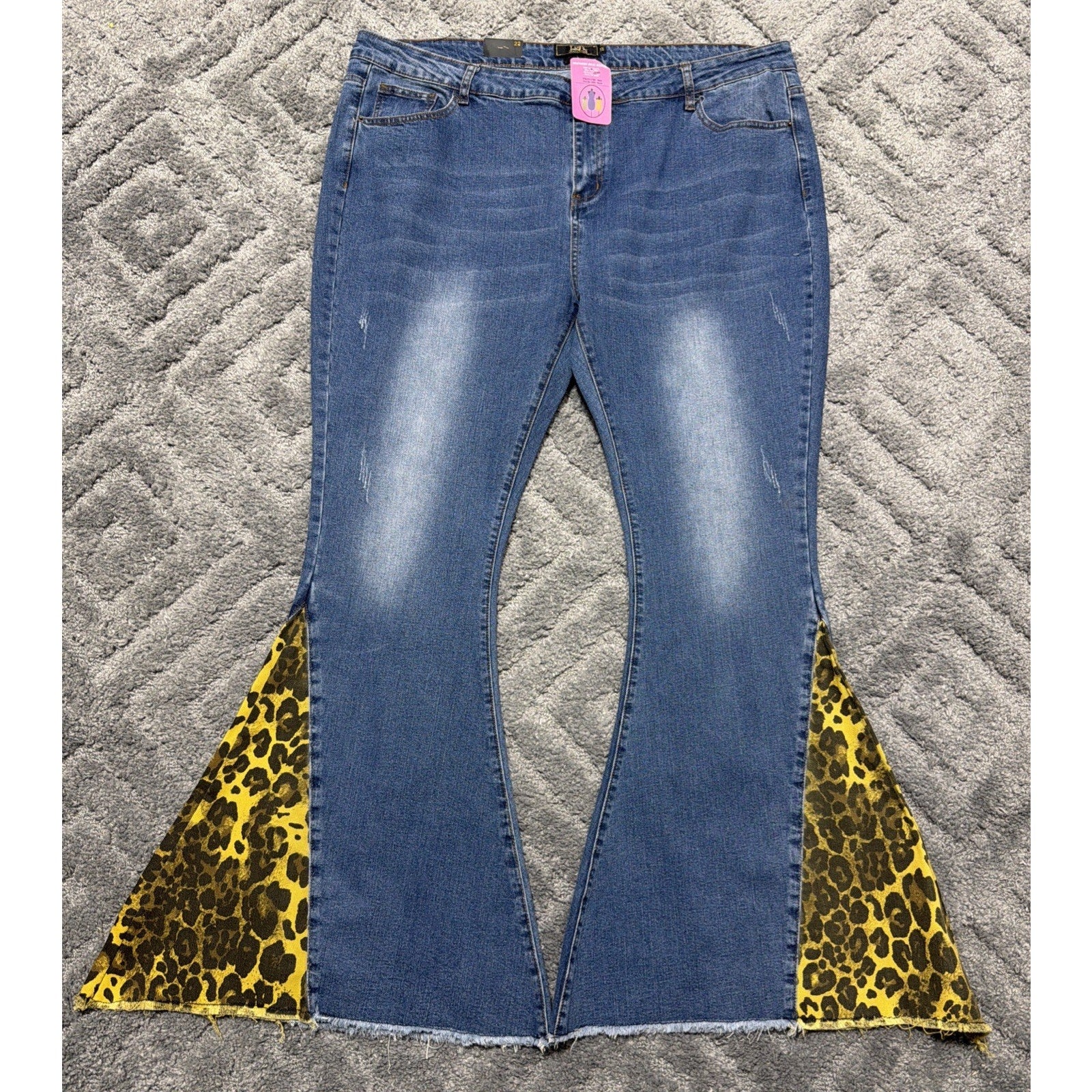 Lucky & Blessed Size 22 NEW HR Super Flare Belled Jeans Leopard Insert Stretch