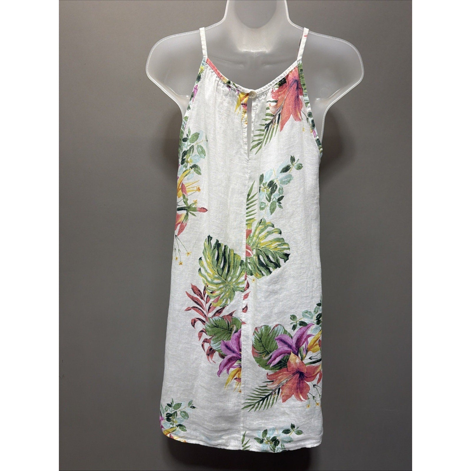 Lungo L’arno 100% Linen Floral Palm Dress Coverup Medium Made in Italy Coastal