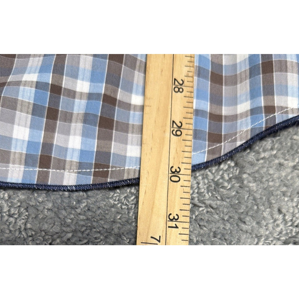 Tommy Bahama Shirt Mens XL Blue Brown Plaid Island Fit Button Up Logo