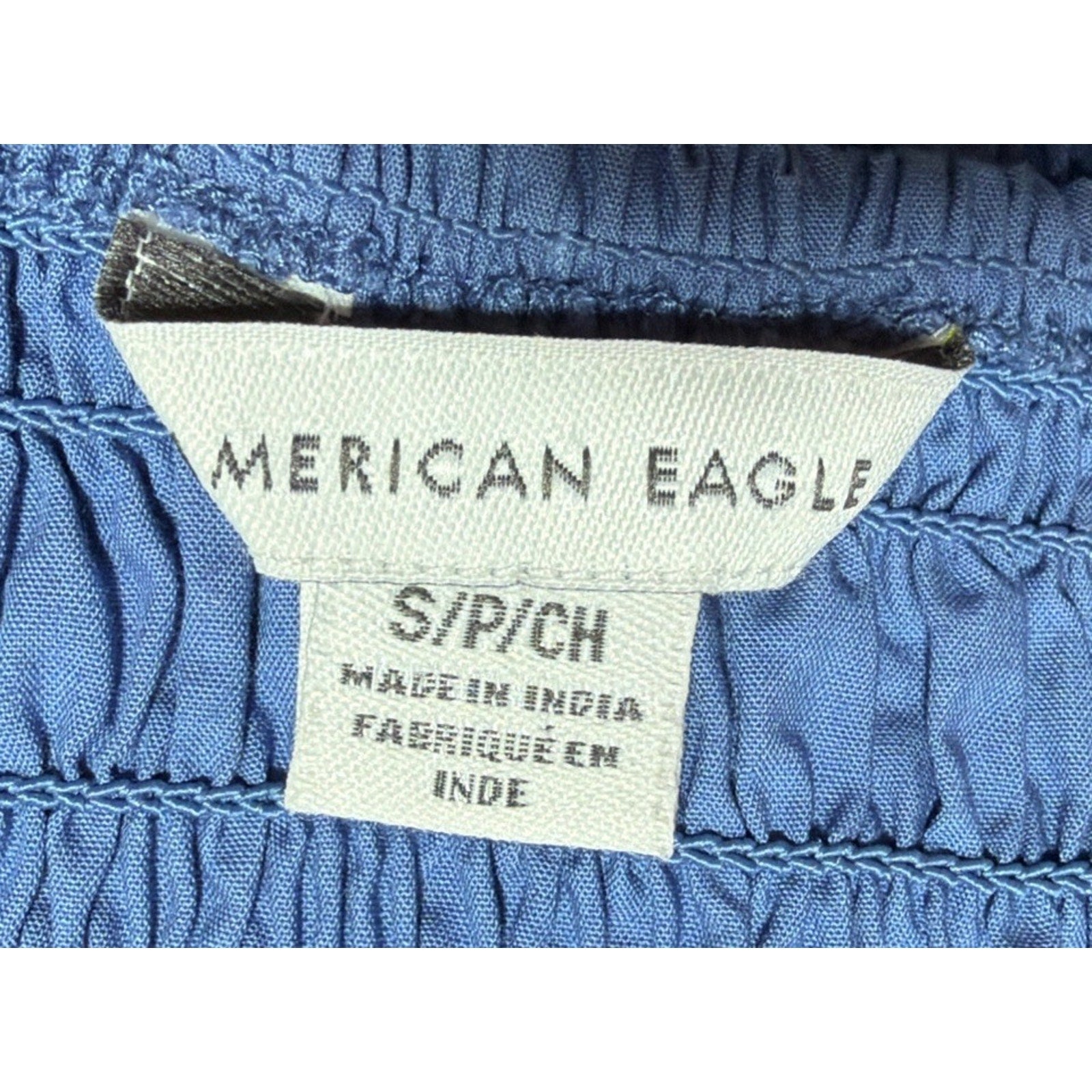American Eagle (S) Smocked Shirred Crop Chambray Tank Top Blue Convertible