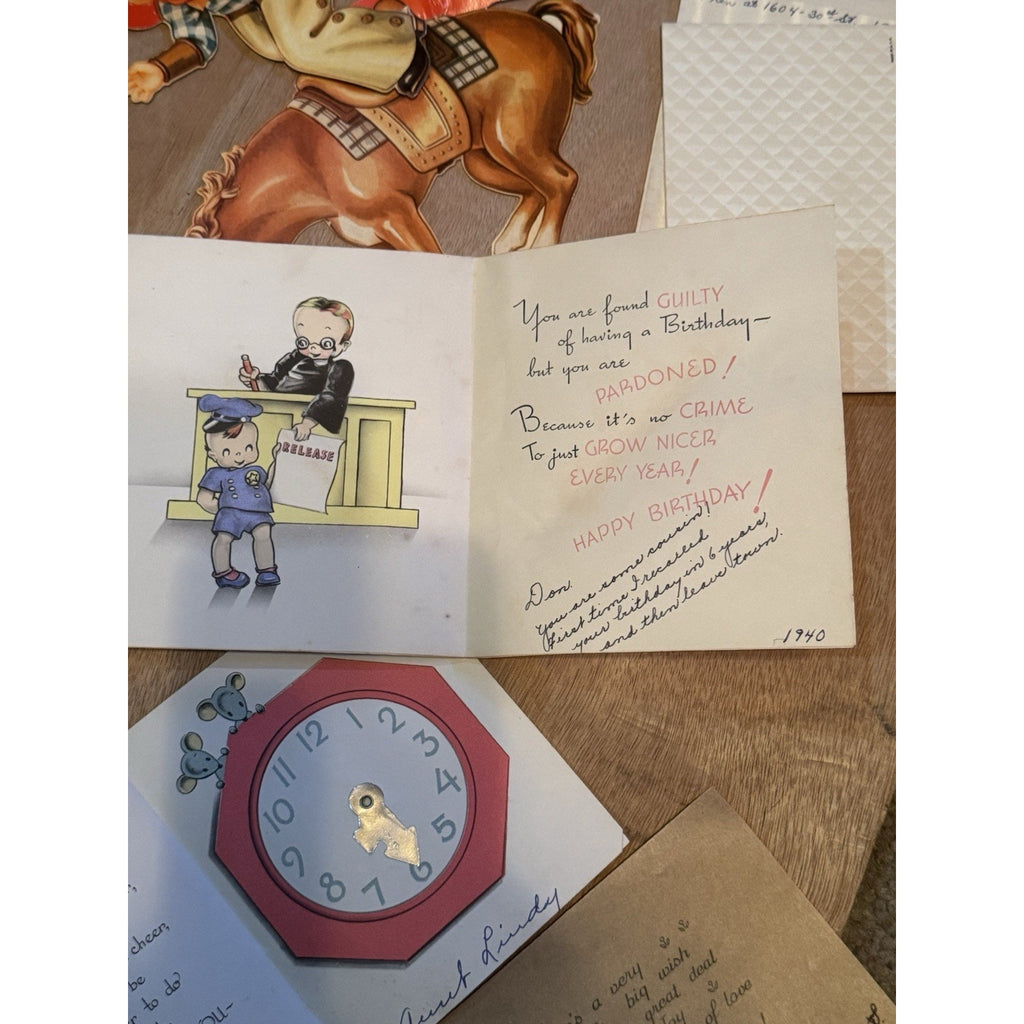 Vintage 1930’s Birthday Card Lot Hallmark Mechanical Die Cut Cowboy Ephemera