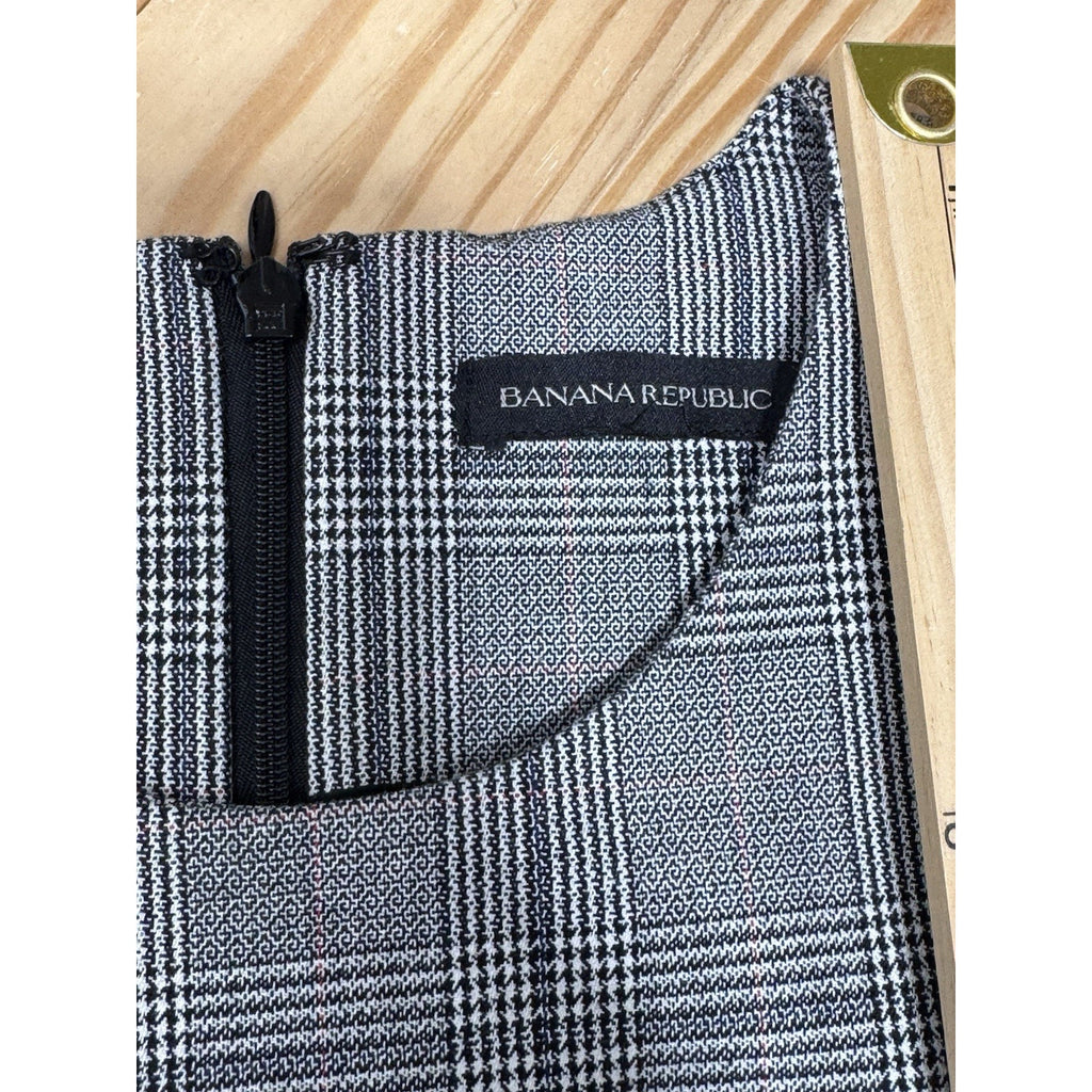 Banana Republic Dress Womens 8T Black White Houndstooth Plaid Sheath Midi Career