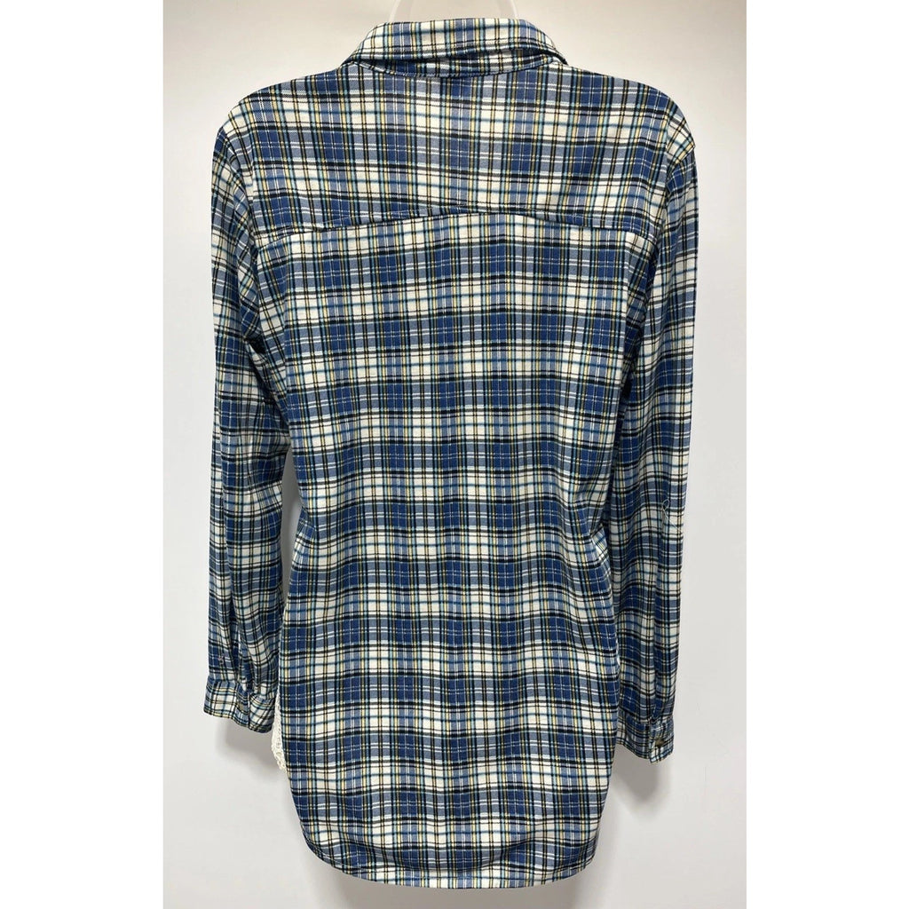 Buckle Passport Women's L Plaid Blue Long Sleeve Crotchet Knit Button Up Shirt