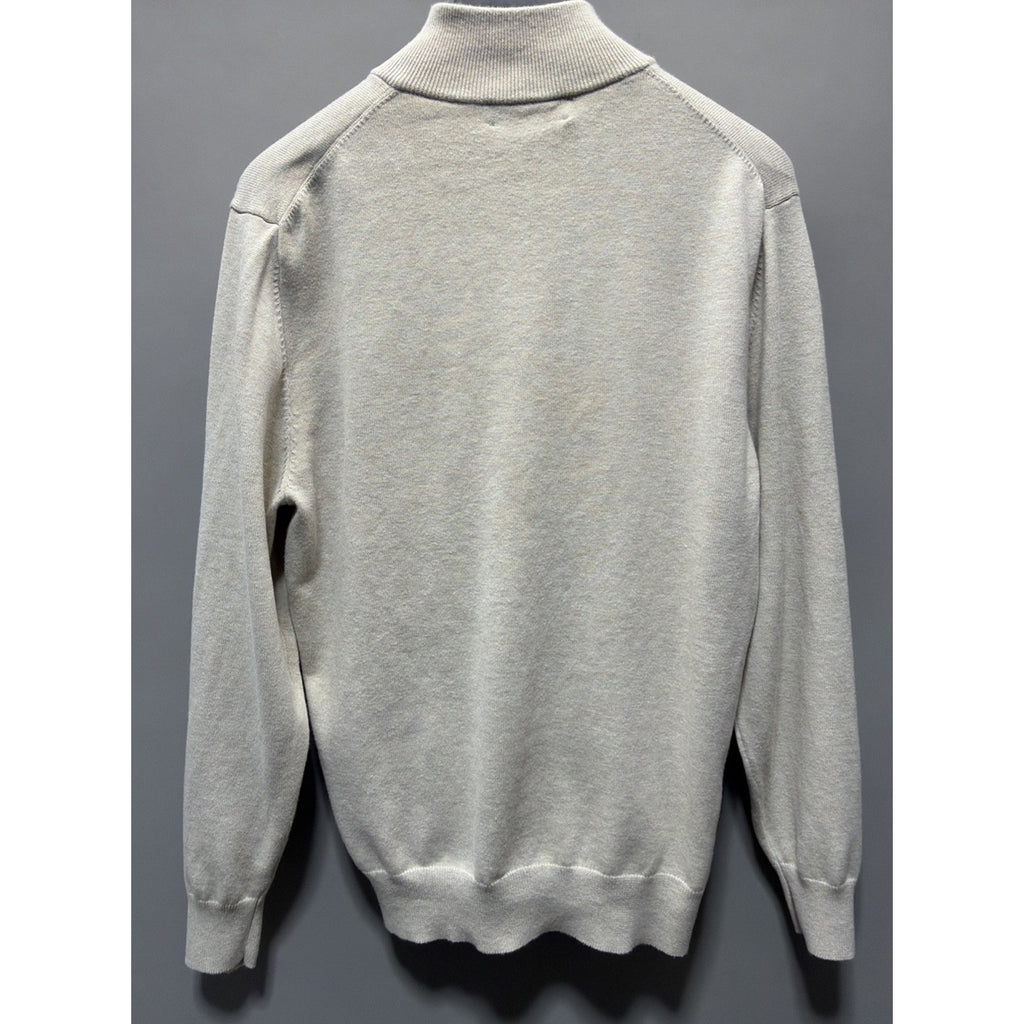 Roundtree & York Sweater Mens M Ivory Oatmeal 1/4 Zip Pullover Preppy Casual