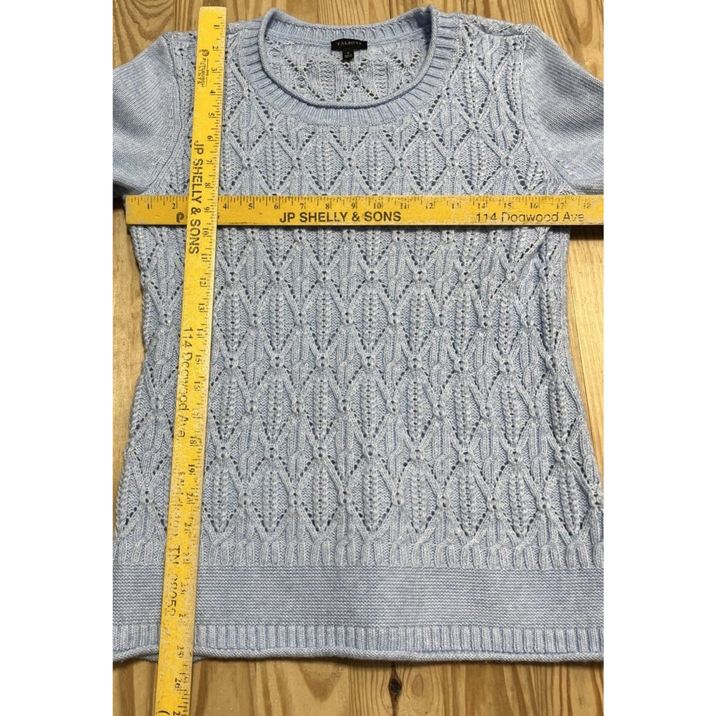 Talbots Diamond Cable Wool Blend Knit Light Blue Sweater Size Small