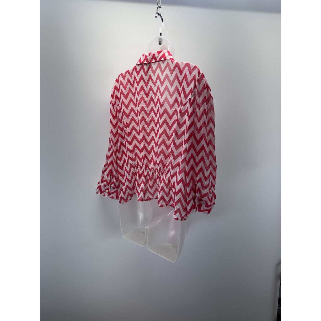 NO BOUNDARIES Women’s Large Chevron Hot Pink XXL Zig Zag Tie Front Blouse