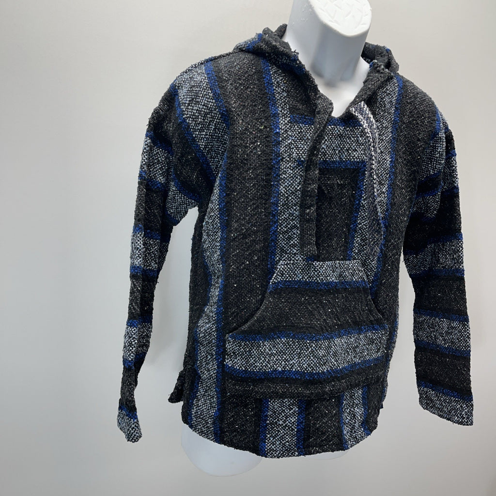 Earthbound Trading Co. Blue Black White Striped Drug Rug Hoodie Size S