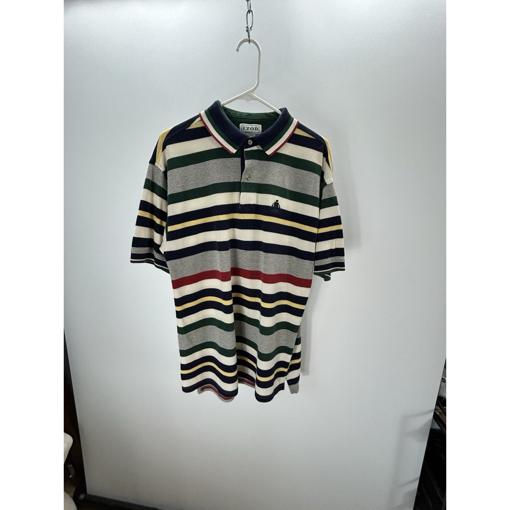 Vintage IZOD Lacoste Mens Polo Shirt Large 90s Neutral Striped Earth Tonal Logo