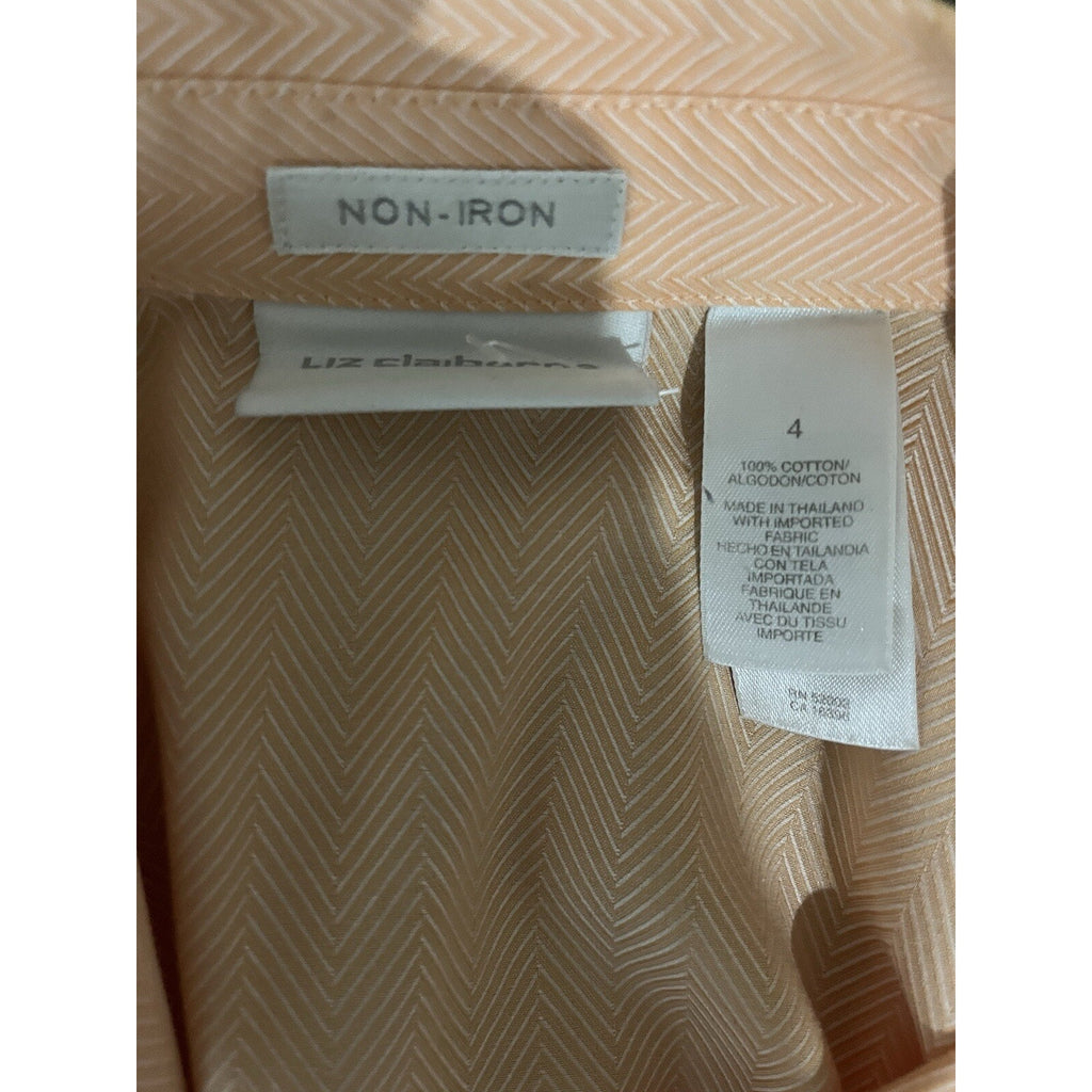 Liz Claiborne Women's Ombre Pink Peach Cotton no-iron Button Down Shirt Size 4