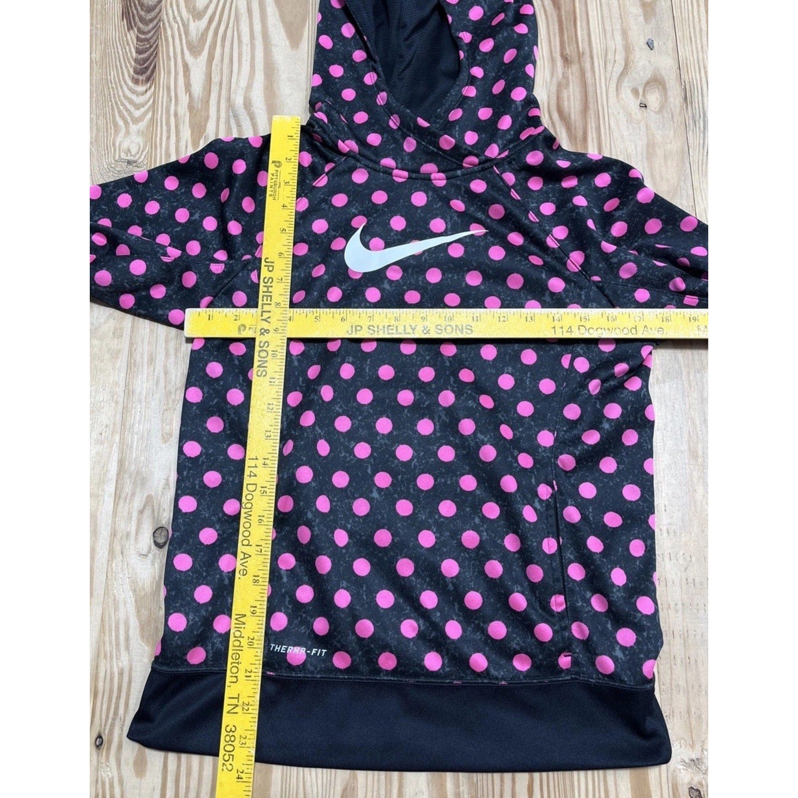 Nike Girls Pink Polka dot Pullover Hoodie XL kids Therma fit swoosh logo