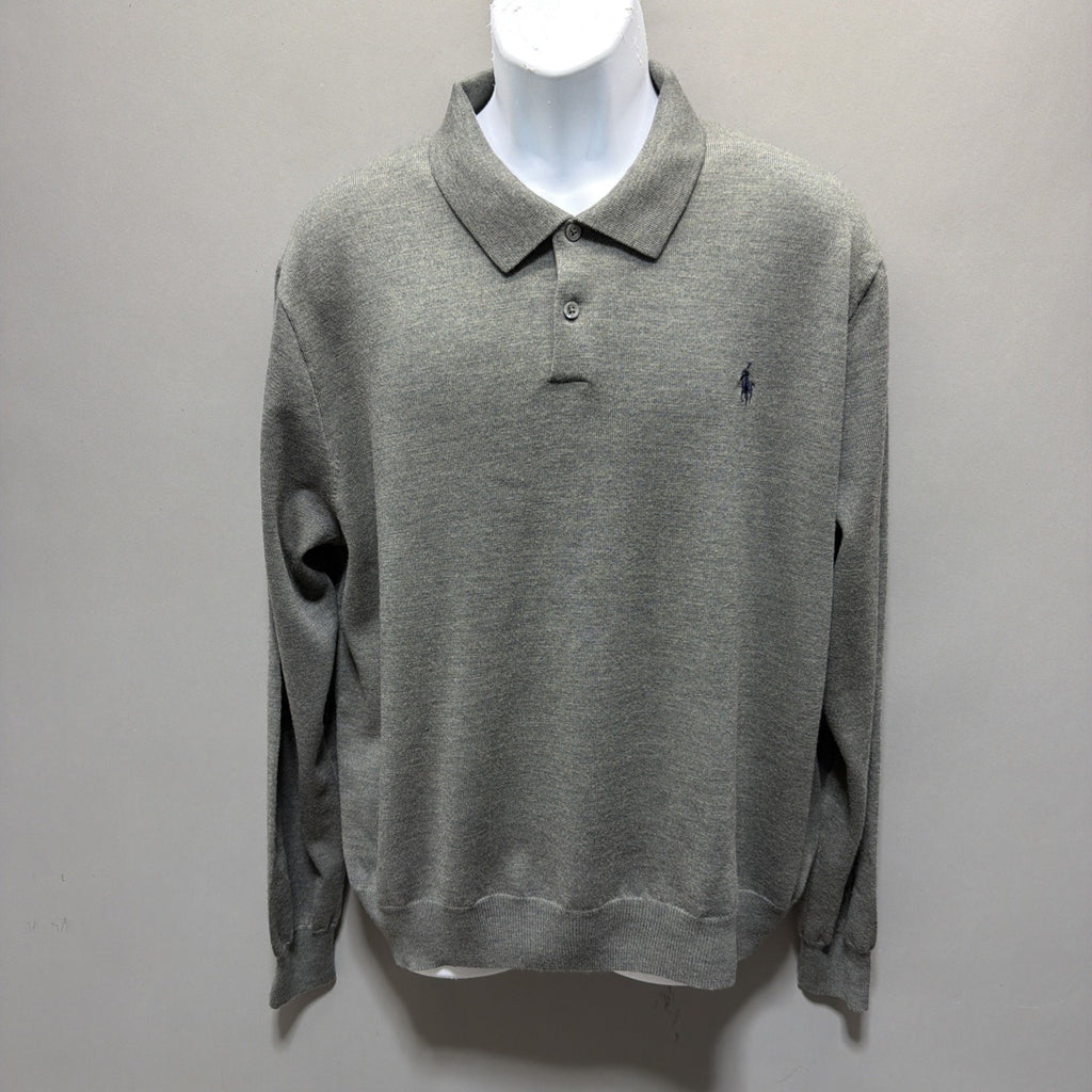 Polo Ralph Lauren Sweater Mens Size XXL Gray 100% Merino Wool Knit Pullover