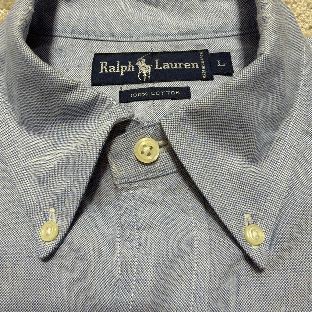 Polo Ralph Lauren Bear Oxford Long Sleeve Blue Button Down Shirt Mens L NWOT