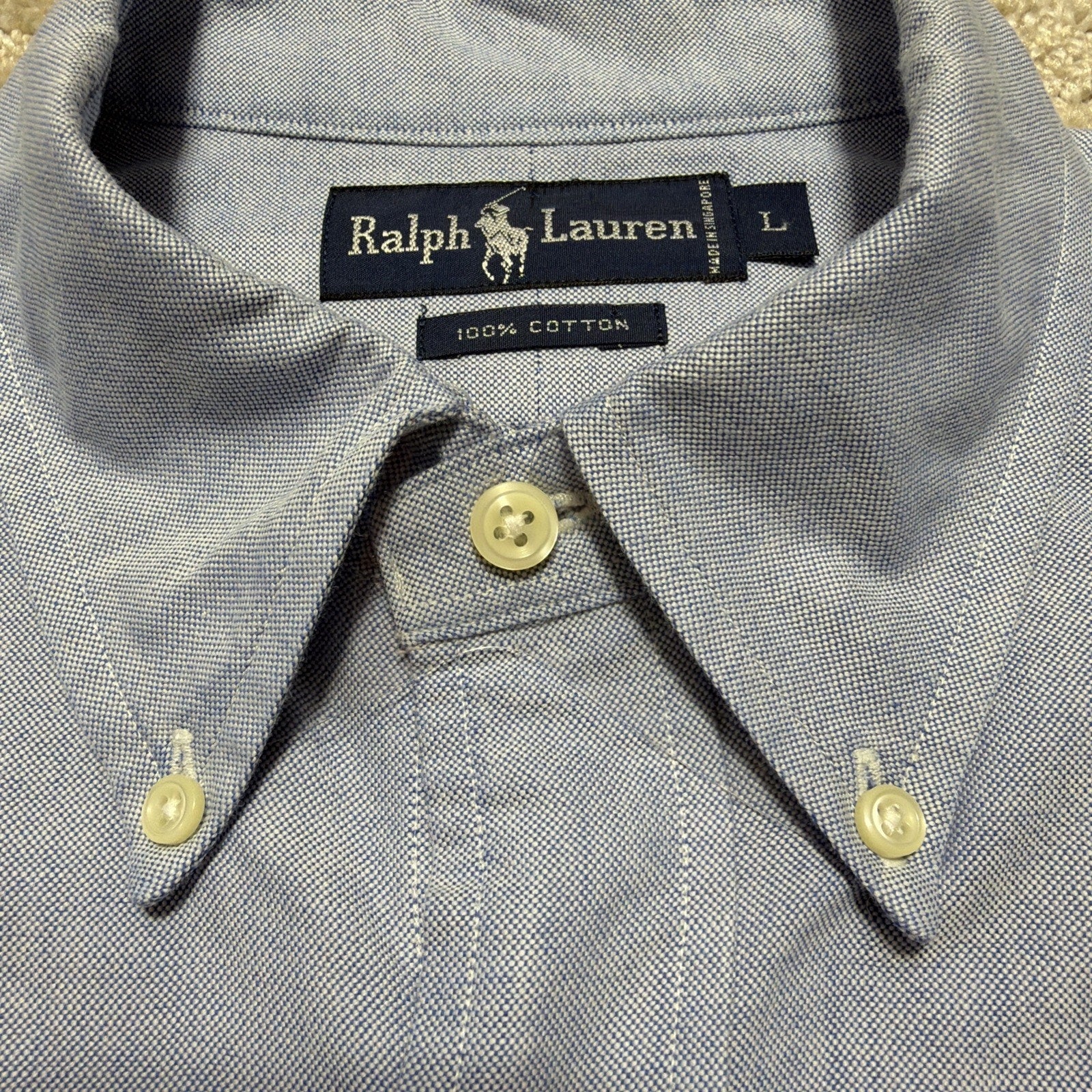 Polo Ralph Lauren Bear Oxford Long Sleeve Blue Button Down Shirt Mens L NWOT