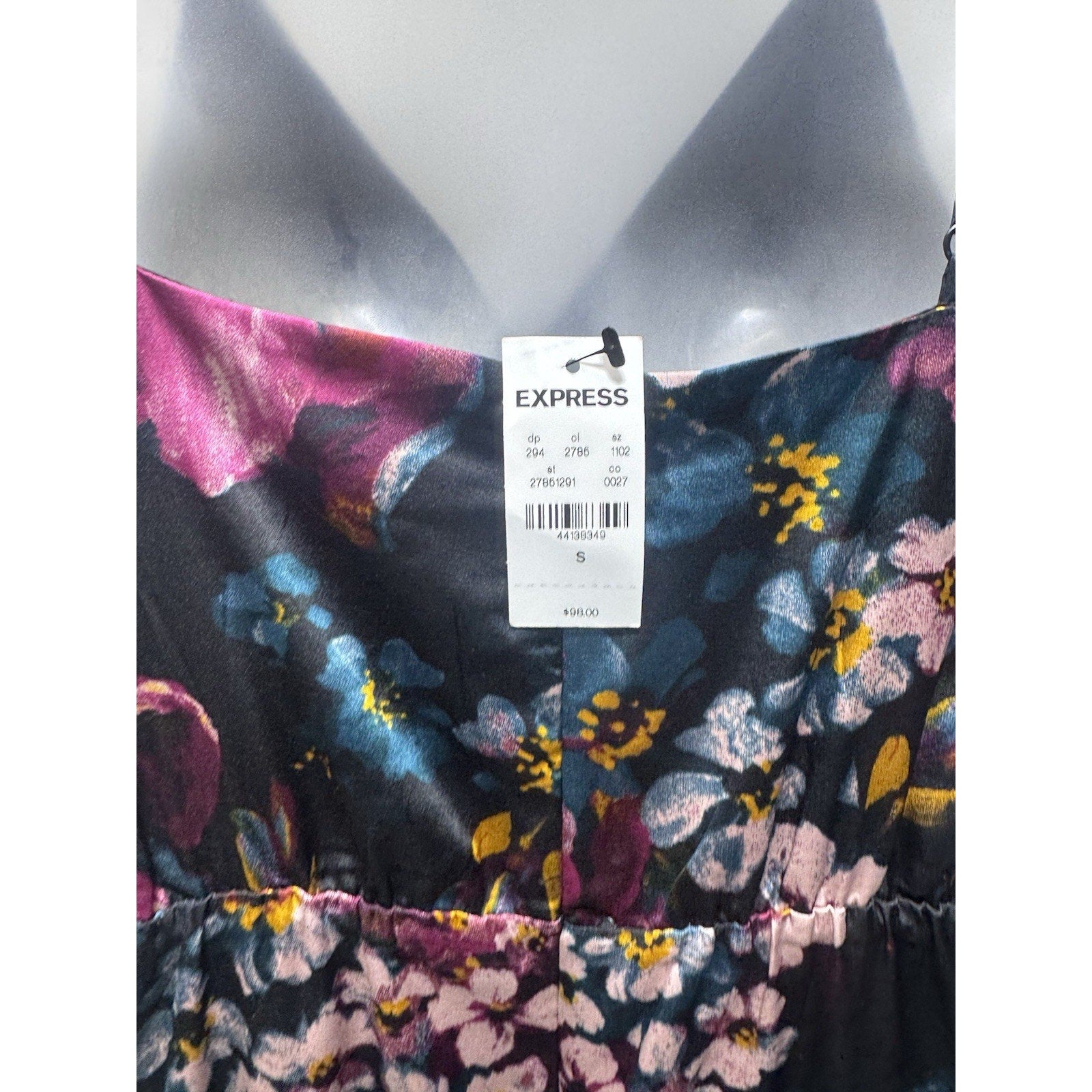 NWT Express Floral Wrap Midi Dress Small Satin Tie Waist Spaghetti Strap Tulip