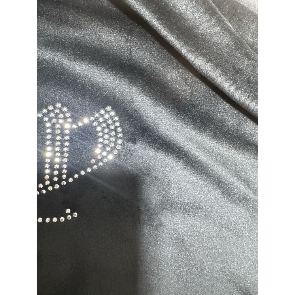 Velour Tracksuit Set Womens M Cropped Hoodie Joggers Rhinestone Logo Y2K Black