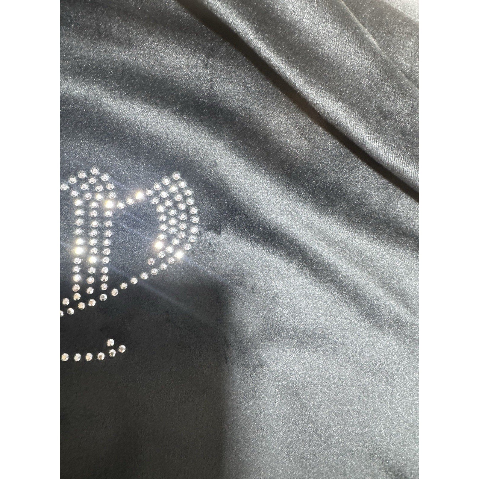 Velour Tracksuit Set Womens M Cropped Hoodie Joggers Rhinestone Logo Y2K Black
