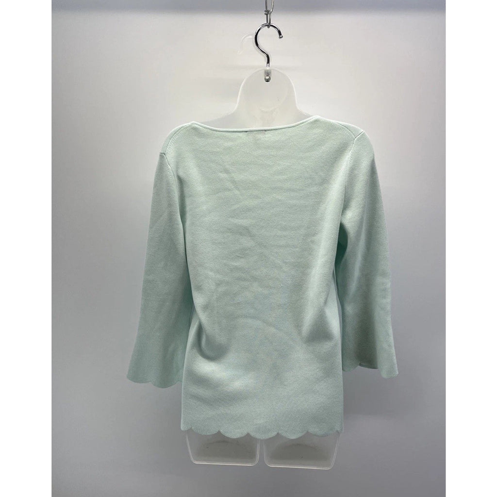 Talbots Women's V-Neck Sweater Size M Light Blue Scalloped Edge