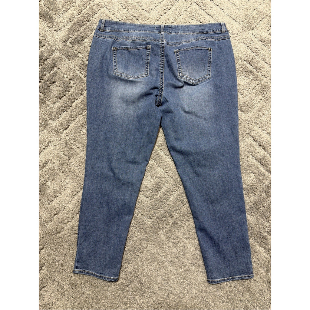 Cato Denim 1946 Curvy Mid Waist Jeans With Red Plaid Distressed Plus Sz 20W