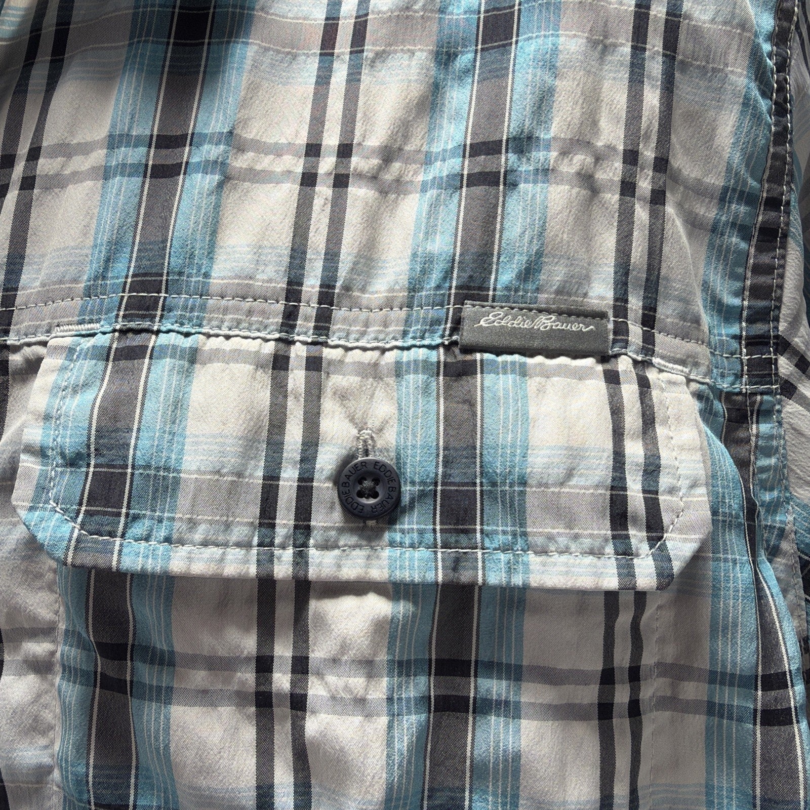 Eddie Bauer Travex Shirt Men Large Tall Blue White Plaid Hiking Fishing Outdoor