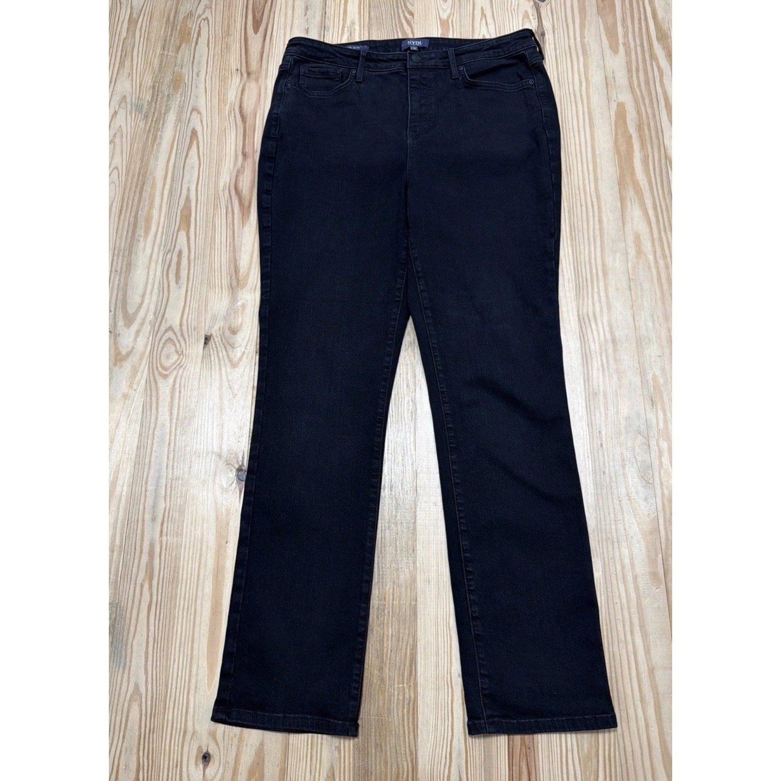 NYDJ Black Denim Sheri Slim Lift Tuck Sure Stretch Jeans Women’s Size 14