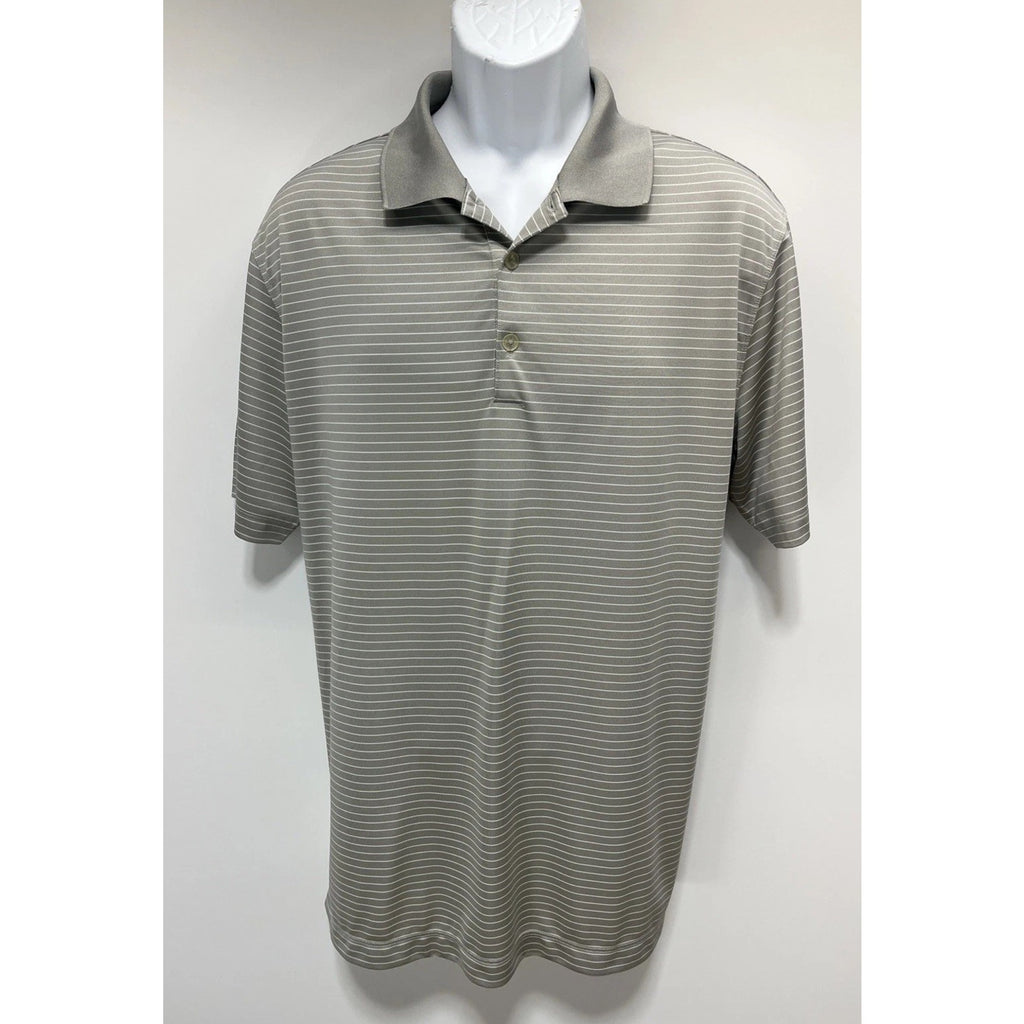 Nike Golf Shirt Mens Large Gray White Stripe Dri Fit Polo Tour Performance