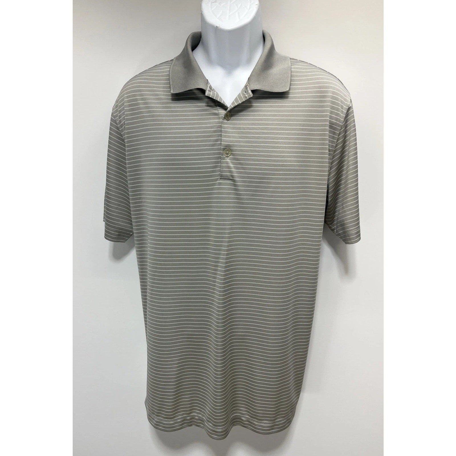 Nike Golf Shirt Mens Large Gray White Stripe Dri Fit Polo Tour Performance