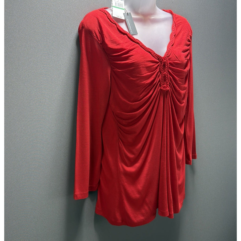 New Cable Gauge Boho Top Shirt Blouse Red Stretch Size Large NWT