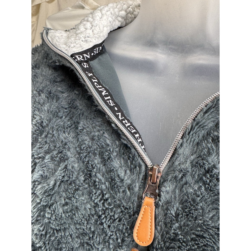 SIMPLY SOUTHERN Gray Blue Fleece Quilted look Fur 1/4 Zip Pullover Small